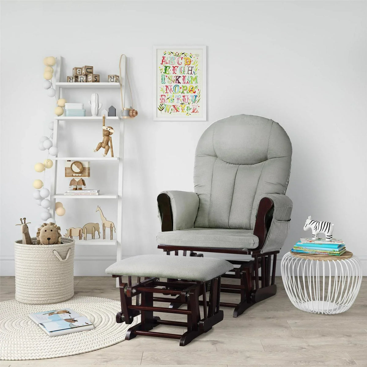 2026 NewBaby Relax Huntington Glider Rocker. Gray and Espresso