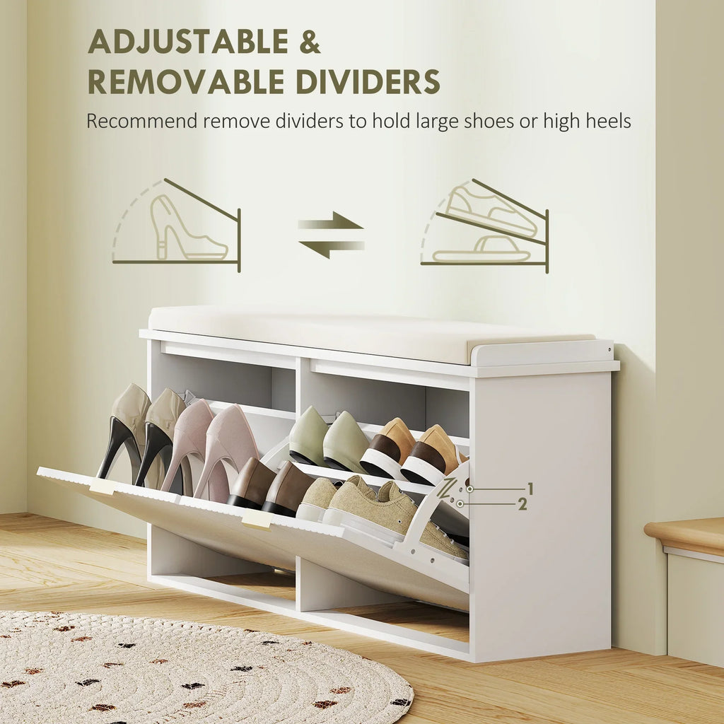2026 NewHOMCOM Shoe Bench with Padded Seat Cushion and Flip-Drawer, Entryway Bench Holds up to 529lb, 40.9x10.2x18.7 Inches, Black