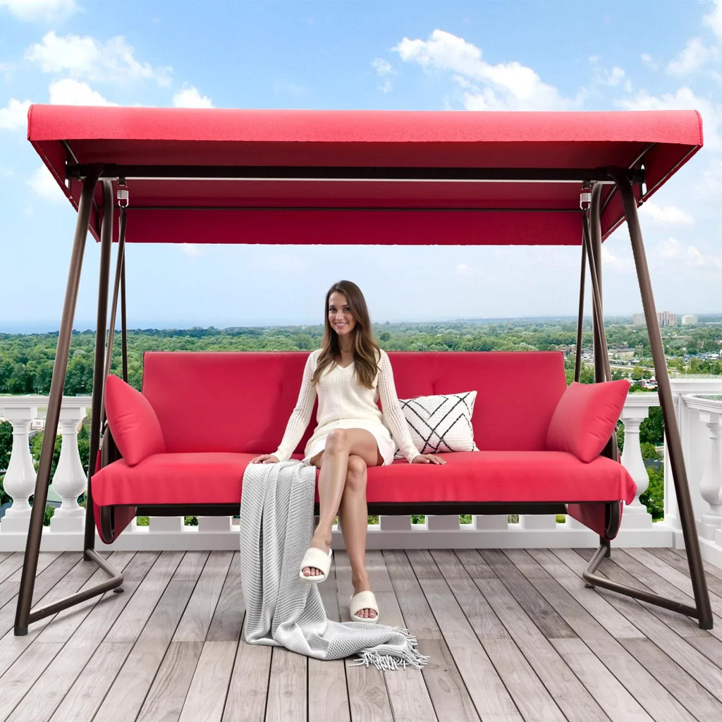 2026 NewTQKVIPI Oversized 4 Person Outdoor Porch Swing with Adjustable Backrest Canopy,2-in-1 Swing Bed 800 lbs Capacity,Patio Swing with Removable Cushions for Yard Garden Poolside Balcony