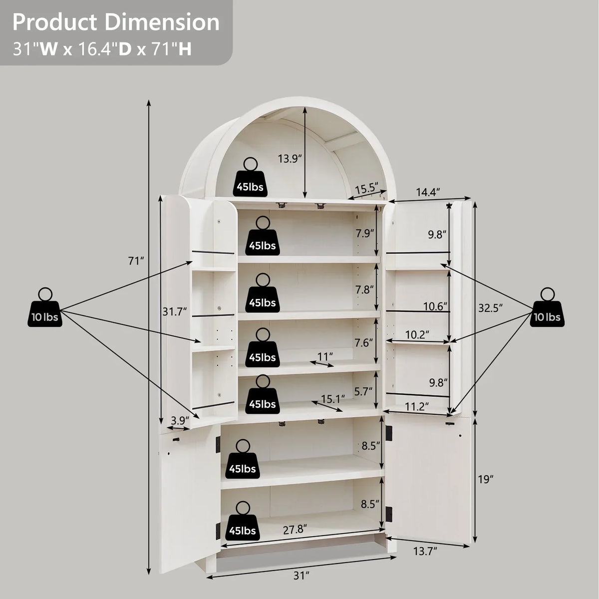 2026 NewIFGET 71" Tall Arched Kitchen Pantry Storage Cabinet, Large Storage Cabinet with Adjustable Shelves, Pantry Cabinet for Kitchen, Dining Room