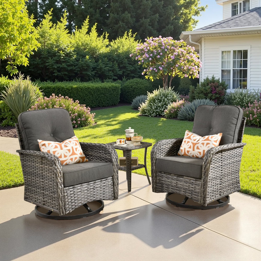 2026 NewOvios 5 Pieces Outdoor Patio Furniture Set High Back All Weather Wicker Conversation Set with Swivel Chairs & Coffee Table, Dark Gray