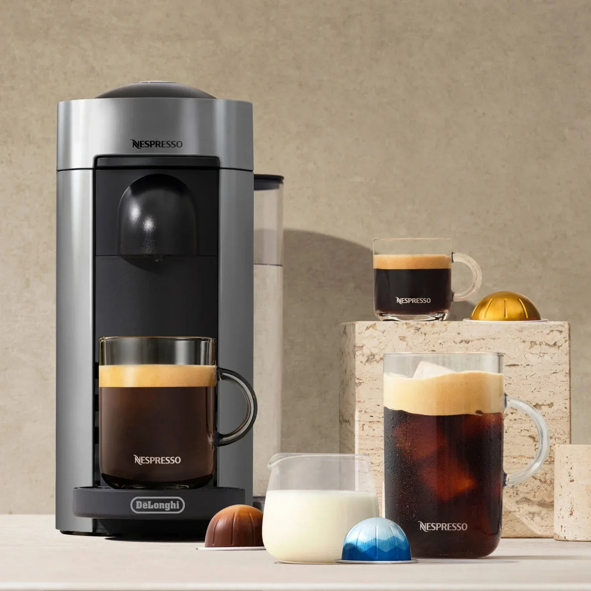 2026 NewNespresso New Vertuo Plus Coffee and Espresso Machine by De'Longhi with Aerocinno, Gray, Single-Serve Brewers