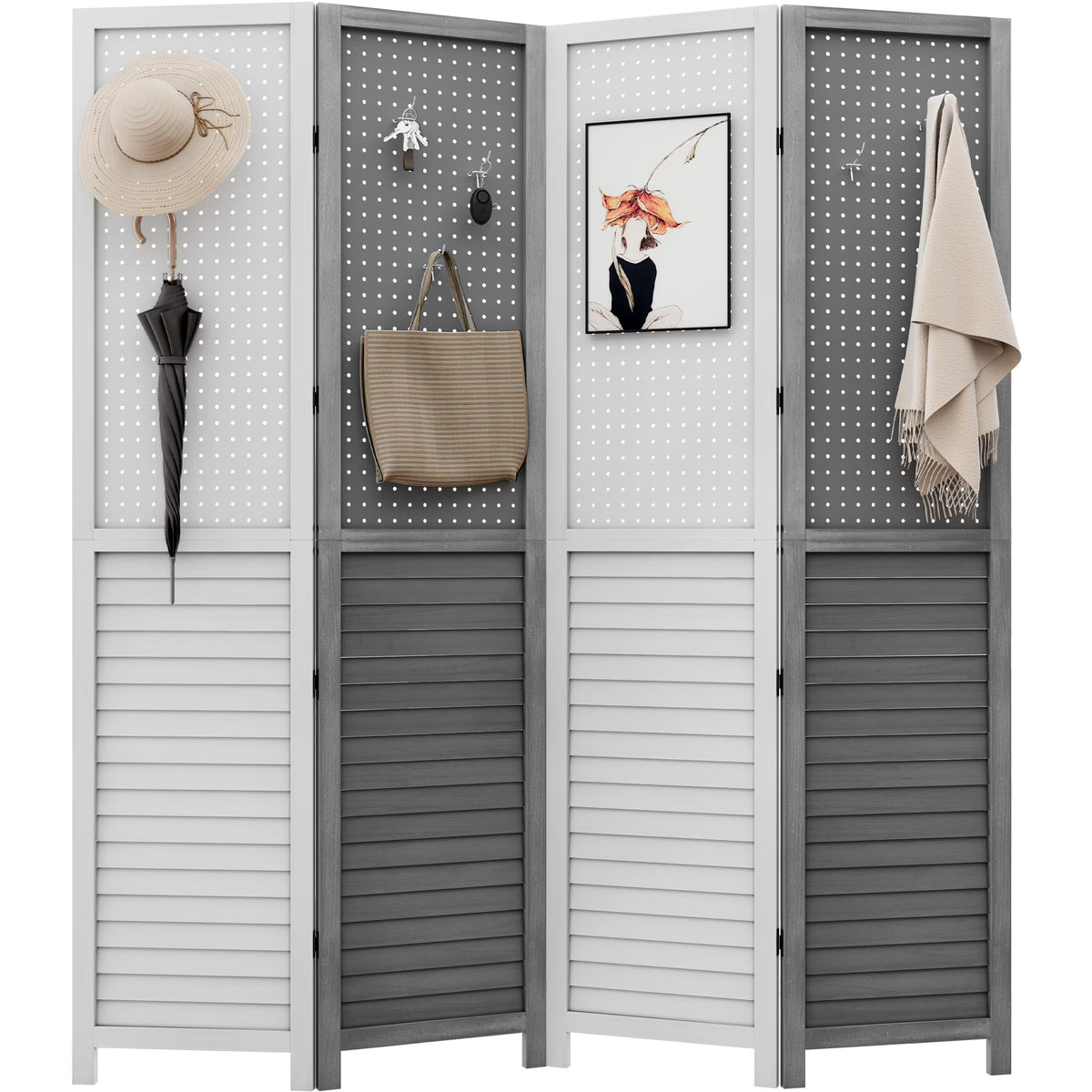 2026 NewDextrus Room Divider, 4 Panel Folding Privacy Screens with Pegboard Display, Freestanding Portable Privacy Screen Room Partition for Jewelry, Craft Show, Retail, Living Room, Bedroom