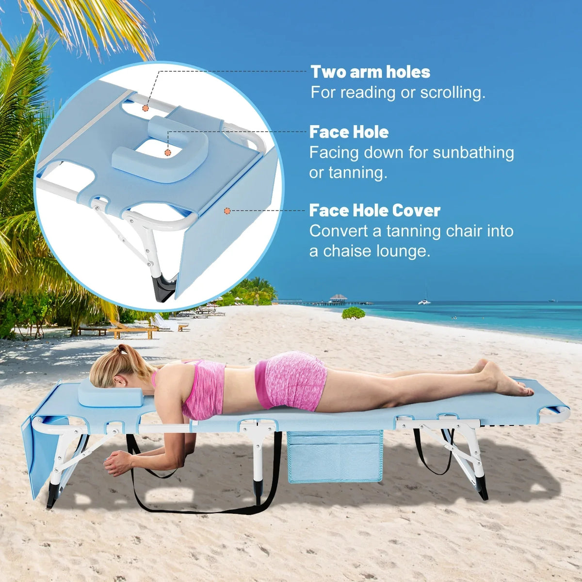 2026 NewMOPHOTO Lounge Chair with Mattress, Outdoor Chaise Lounge Support 440 Lbs, Adjustable Portable Heavy Duty Sleeping Cots Bed for Camping, Pool, Beach, Patio