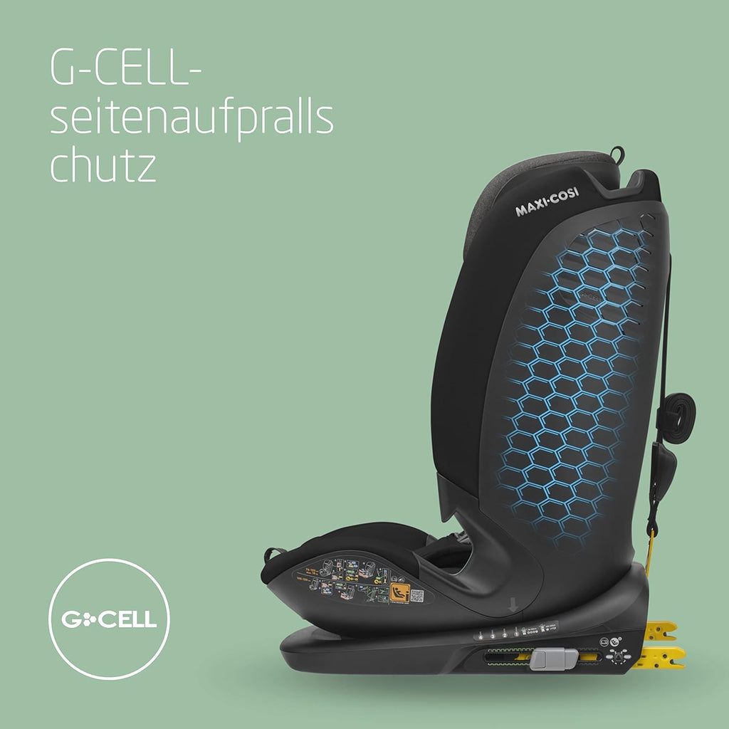 2026 Silla de coche convertible Maxi-Cosi Titan Plus i-Size, de 15 meses a 12 años (76-150 cm), protección contra impactos laterales G-CELL, 4 posiciones de reclinado, reposacabezas acolchado con espuma suave, color negro auténtico.