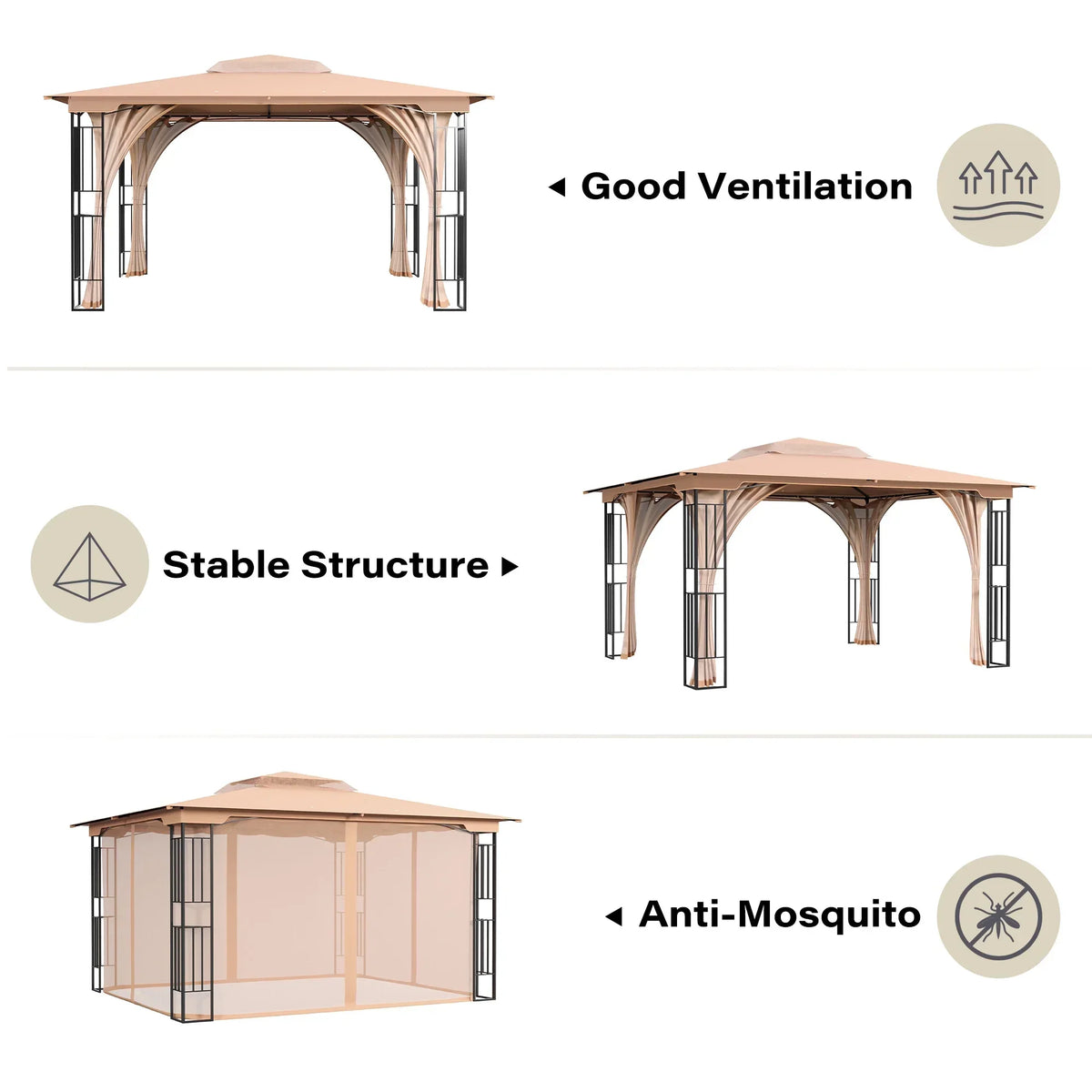 2026 NewLAUSAINT HOME Patio Gazebo 13'x11',Heavy Duty Gazebos Shelter Party Tent with Double Roofs, Mosquito Nettings for Backyard, Garden, Lawn,(Khaki)