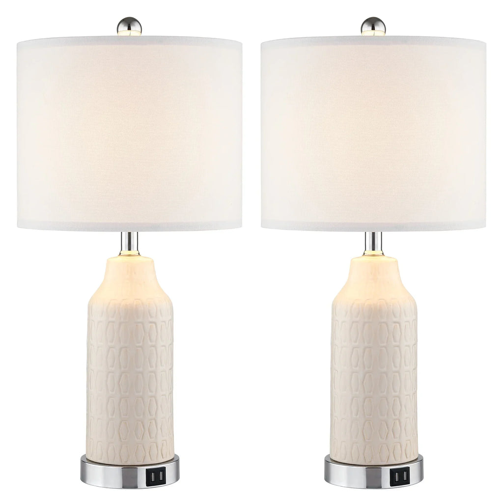 2026 NewCinkeda Table Lamp Set of 2 for Living Room Bedroom with USB Ports AC Outlet 3 Way Dimmable Touch Nightlight Farmhouse White Floral Nightstand Bedside Lamps