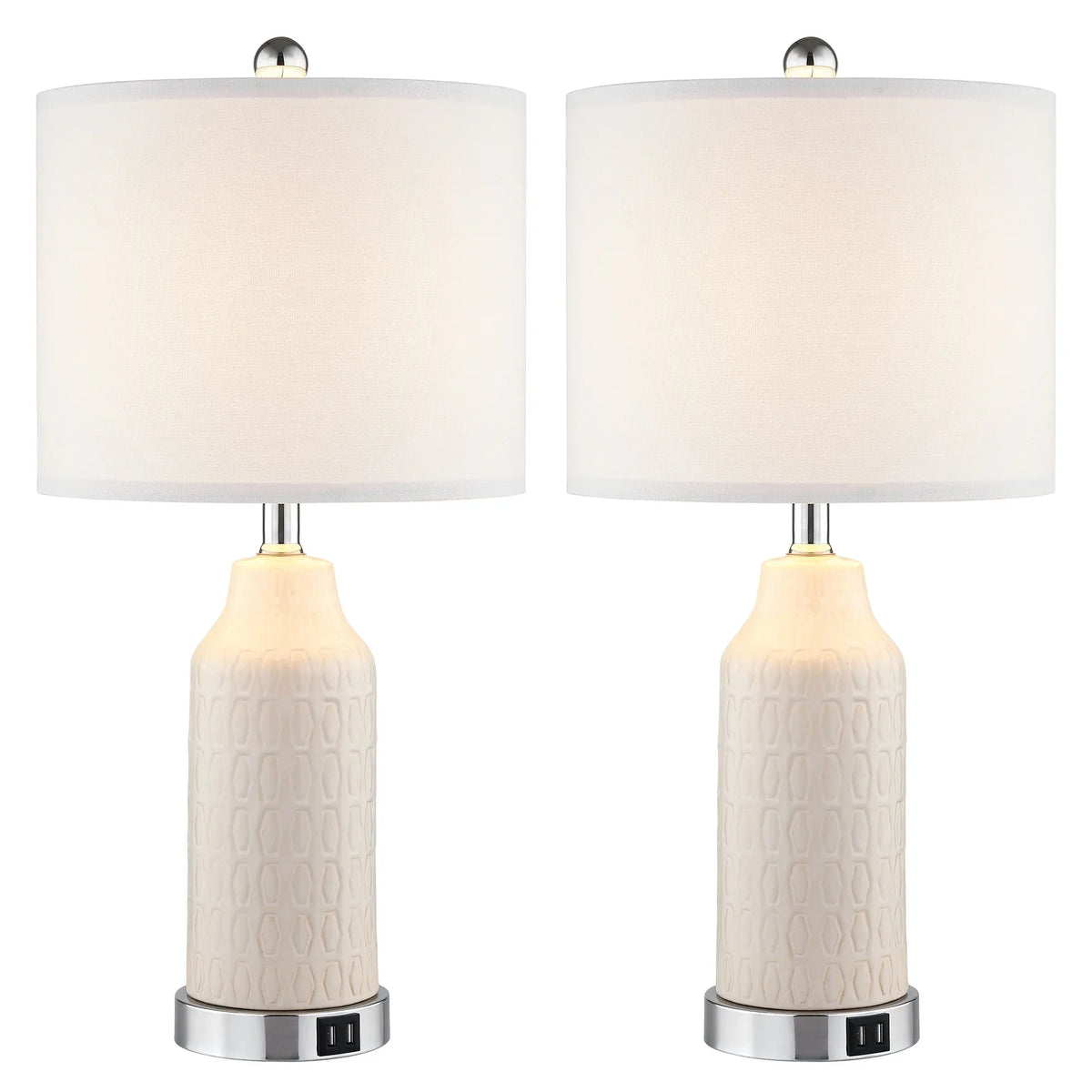 2026 NewCinkeda Table Lamp Set of 2 for Living Room Bedroom with USB Ports AC Outlet 3 Way Dimmable Touch Nightlight Farmhouse White Floral Nightstand Bedside Lamps