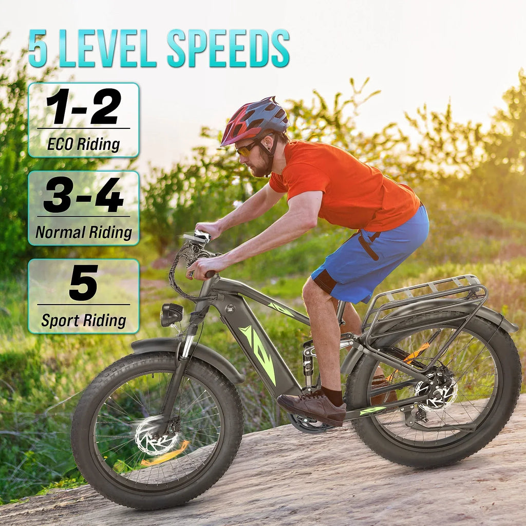 2026 NewElectric Bike for Adults,1000W E Bikes for Men,26" Fat Tire Electric Bikes,48V 17.5AH Battery,28MPH,7 Speed&Dual Hydraulic Disc Brakes,LCD Screen,60Miles Range,Electric Mountain Bicycle