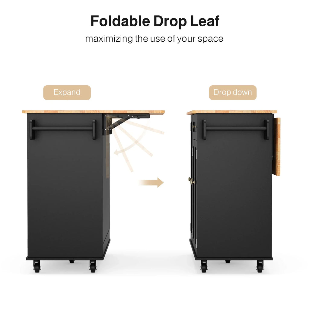 2026 NewNoelse Kitchen Island with Storage, Island Table for Kitchen with Drop Leaf, Spice Rack, Towel Bar for Small Kitchens, White