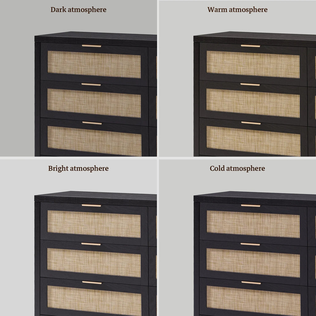 2026 NewSICOTAS 56.85" 6 Drawer Dresser,Rattan Dresser with Storage,Boho Dressers & Chests of Drawers Wooden Tall Dresser for Bedroom