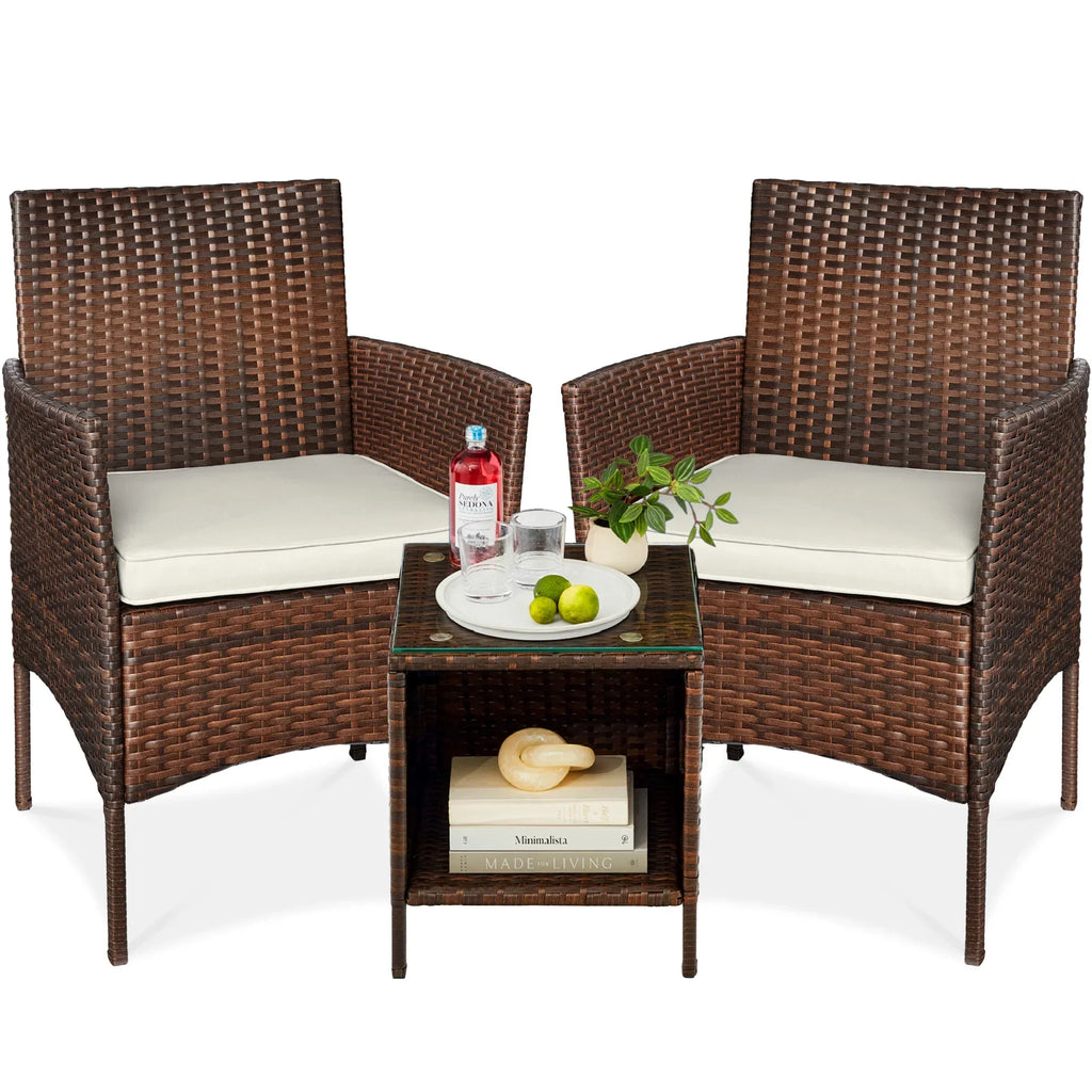 2026 NewBest Choice Products 3-Piece Outdoor Wicker Conversation Patio Bistro Set, w/ 2 Chairs, Table - Gray/Navy