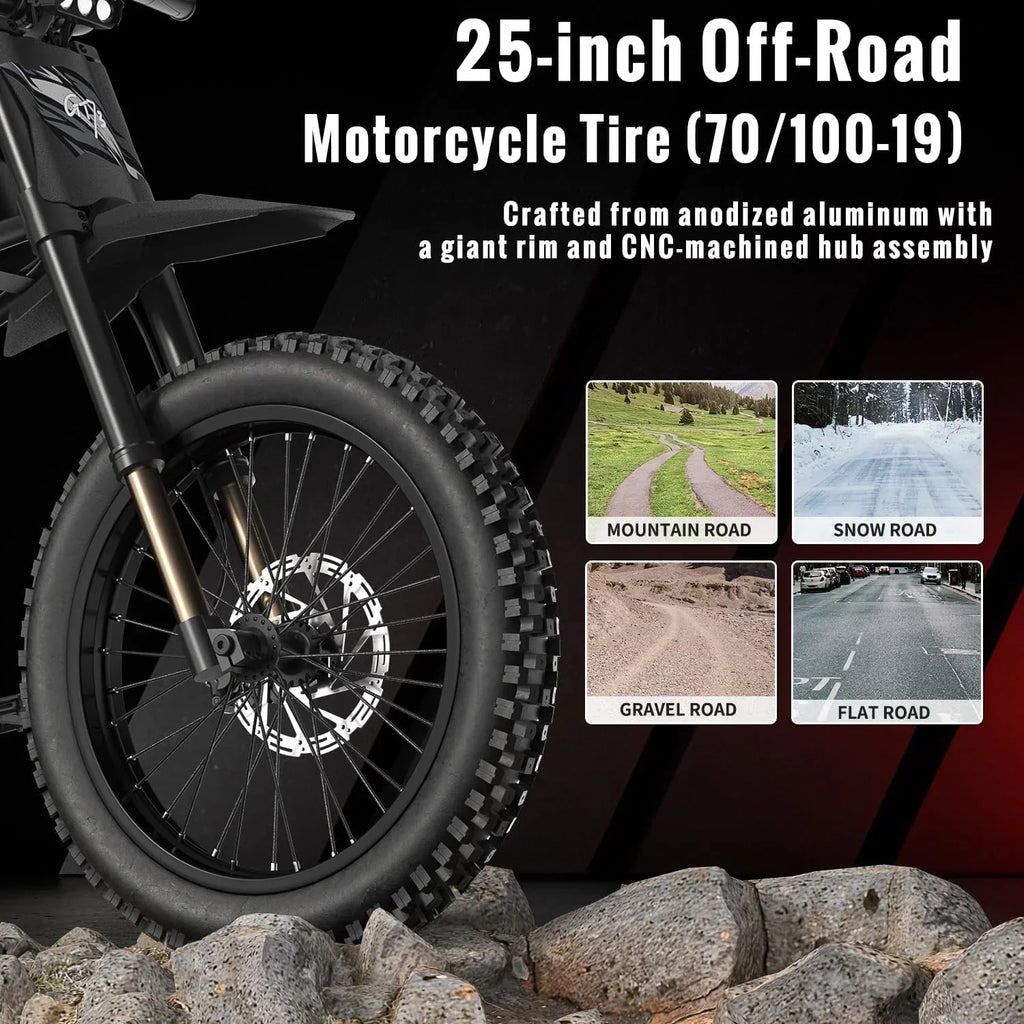 2026 NewRiding'Times 2400W 48V Electric Dirt Bike for Adults Ridingtimes GT73,brushless Hub Motor,18.2AH*2 Electric BIKE with 25" tires digital screen Carbon Steel,BLACK
