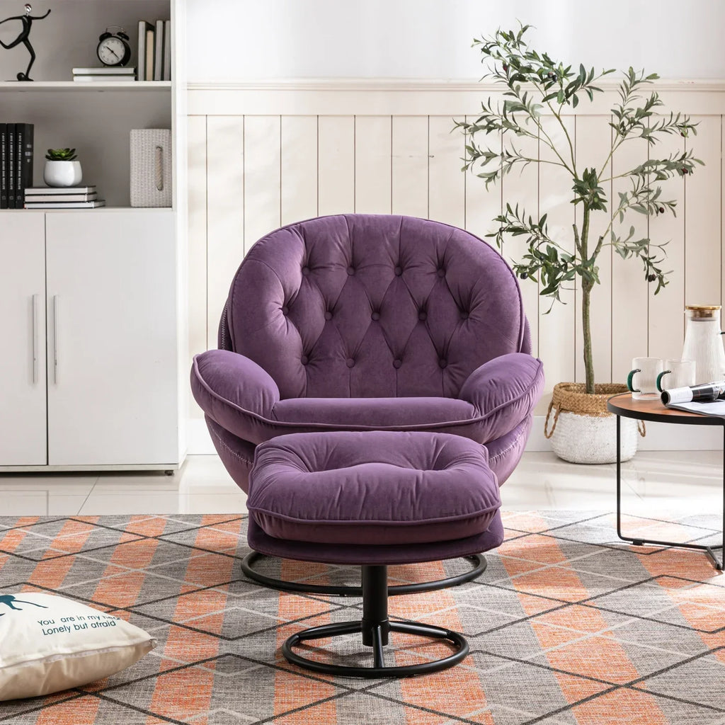 2026 NewVelvet Swivel Accent Chair with Ottoman, Modern Chaise Lounge Chair with Metal Frame and Footstool, Comfy Armchair Reading Chair for Living Room Bedroom Office,Blue