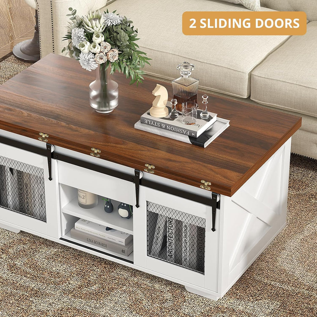 2026 VOWNER Mesa de Centro Elevable, Mesa Extensible, Multifuncional 3 en 1 con Almacenamiento Oculto - Comedor, Convertible, Estilo Granja, Nogal