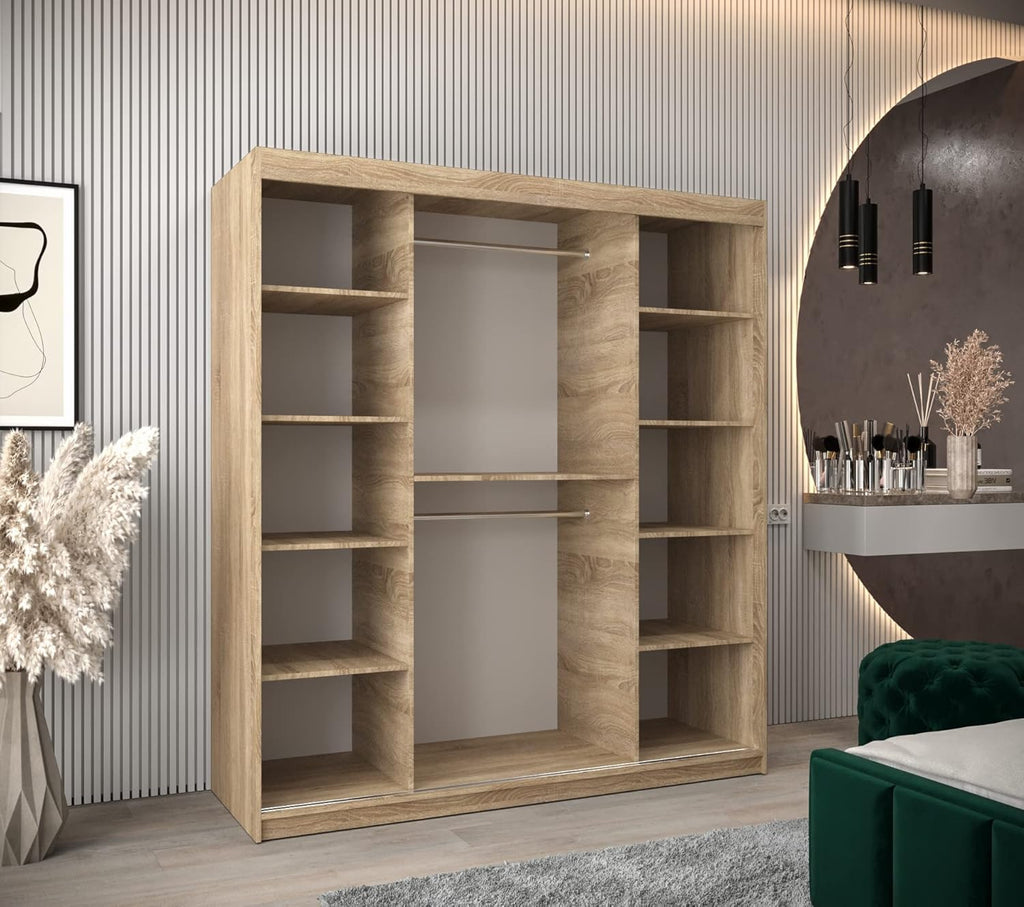 2026 ABIKSMEBLE Verona 2 180 Armario 2 Puertas Correderas para Dormitorio - Armario Moderno con Espejo, Barra y Estantes - 180x200x62 cm (Ancho x Alto x Fondo) - Sonoma Blanco Mate