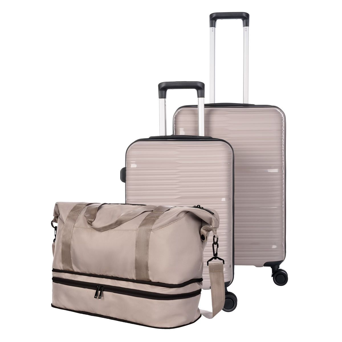 2026 NewProtege 3-Piece Luggage Set, Taupe Splash, 20-inch Carry On, 25-inch Checked Suitcase & Weekender Duffel