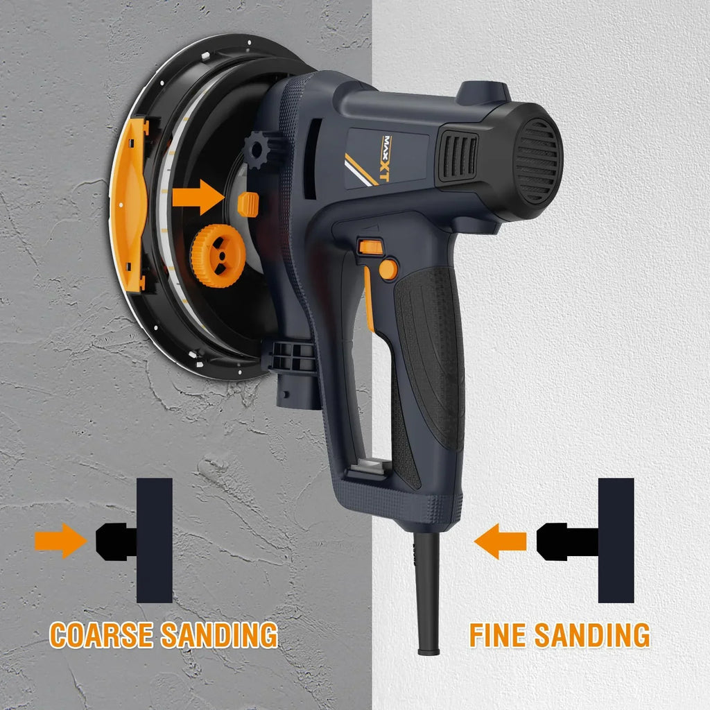 2026 NewPOVANLI 780W Electric Drywall Sander with Vacuum Dust Collection, 6.5A Motor Dustless Floor Sander with Variable Speed 900-1800RPM, LED Light, Extendable & Foldable Handle Yellow+Black