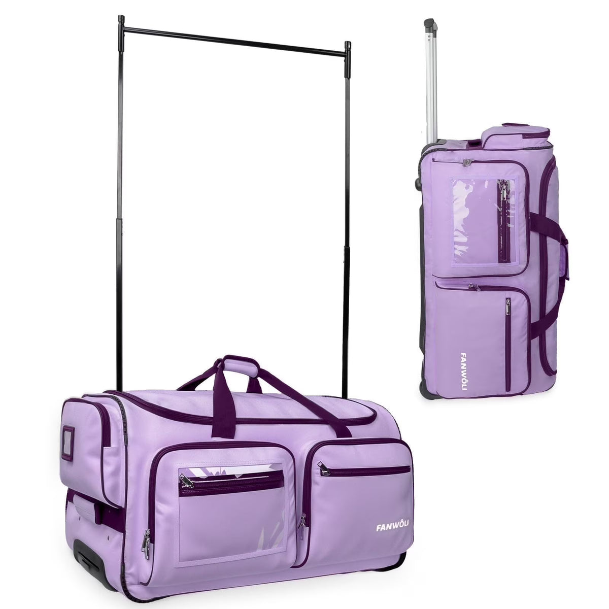 2026 NewFegat Dance Bag with Garment Rack - 28"Collapsible Rolling Competition Dance Duffle Bag Lightweight Costume Wheeled Suitcase for Dancers Shows Livestreamer Athletes