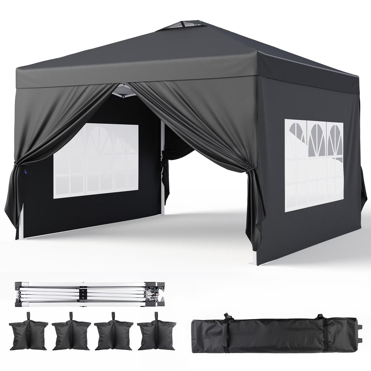 2026 New10'x10' Pop-up Canopy Tent with 4 Removable Sidewalls �?Lofka Portable Outdoor Canopy with 4 Sandbags, 8 Stakes & Ropes �?Perfect for Beach, Party, Patio & Yard Events, Black