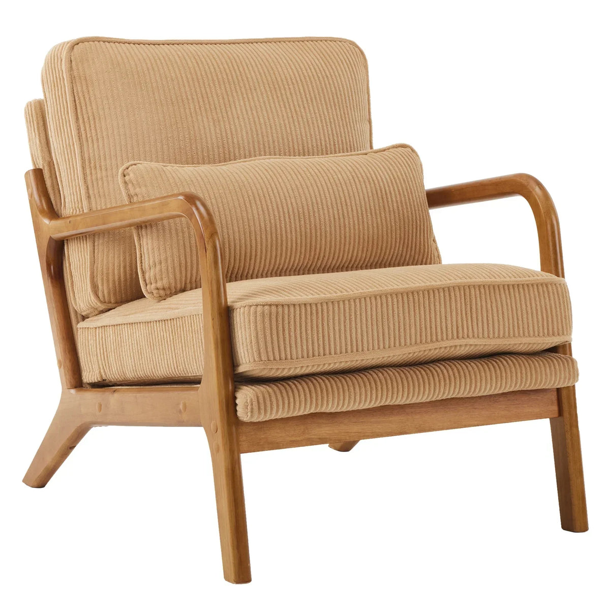 2026 NewKtaxon Accent Chair Corduroy Upholstered Armchair, Reading Club Chair with Pillow and Solid Wood Frame for Living Room Bedroom Furniture Off White