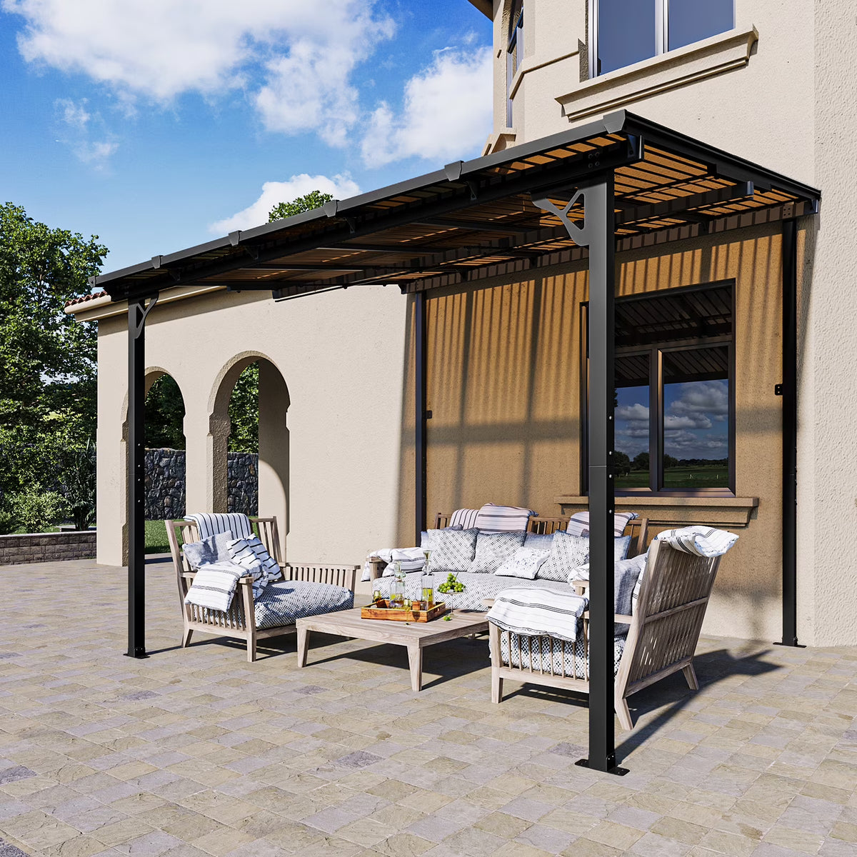 2026 NewAoxun 8' x 5' Gazebo for Patio, Gazebo Pergola with Sloped Roof, Grill Gazebo Large Wall-Mounted Heavy Duty Awnings, for Backyard, Deck, Patio