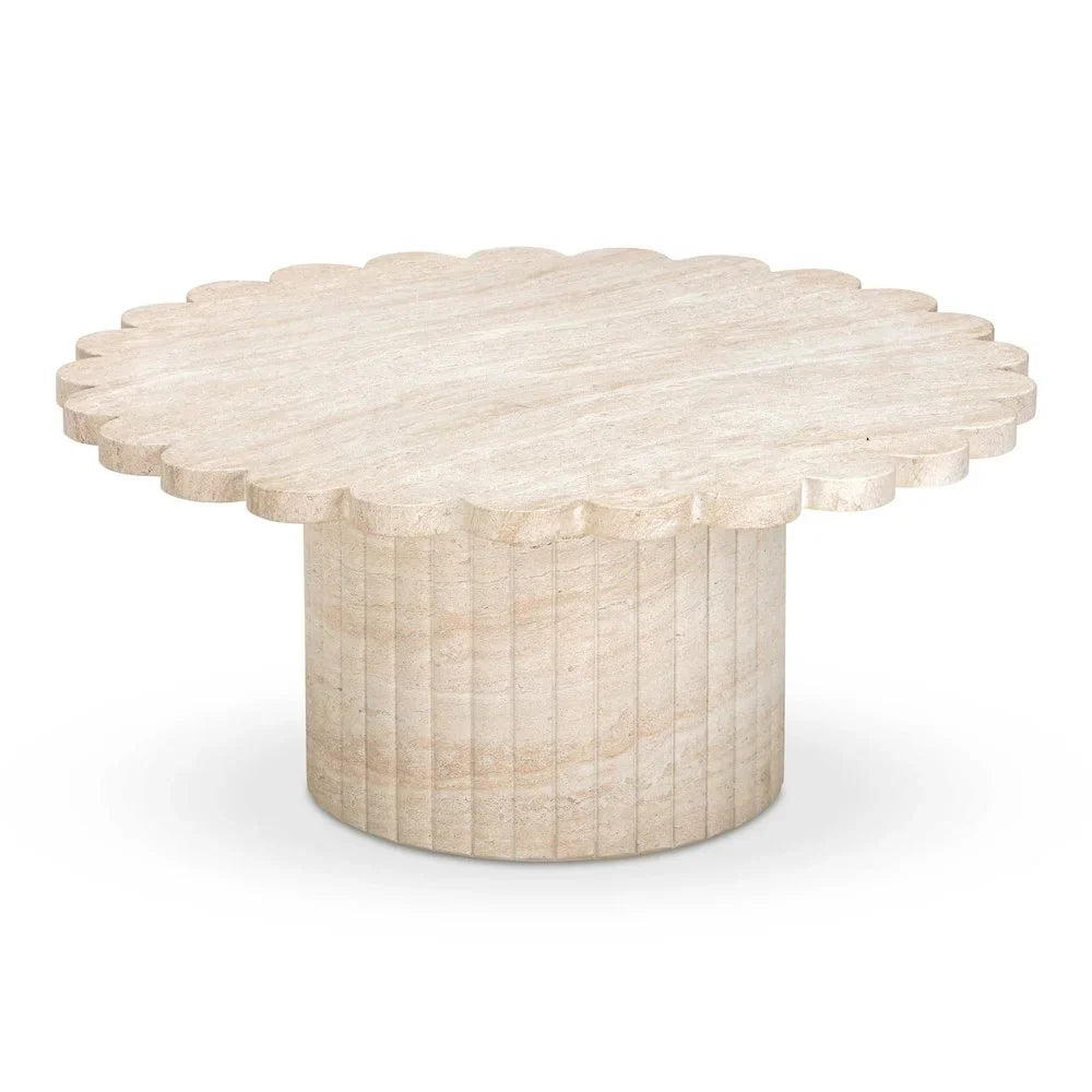 2026 NewTOV Furniture Blossom Washed Travertine Finish Indoor/Outdoor Coffee Table