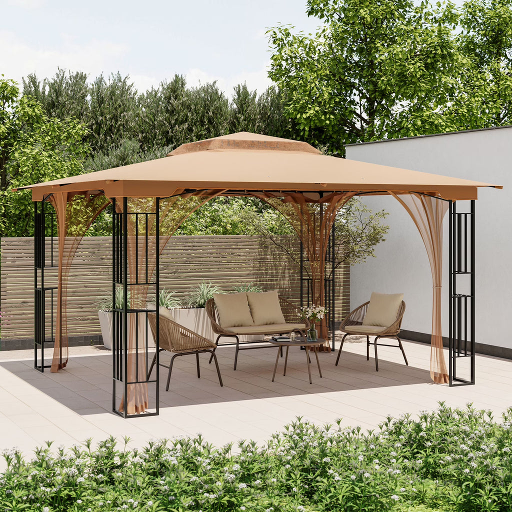 2026 NewLAUSAINT HOME Patio Gazebo 13'x11',Heavy Duty Gazebos Shelter Party Tent with Double Roofs, Mosquito Nettings for Backyard, Garden, Lawn,(Khaki)