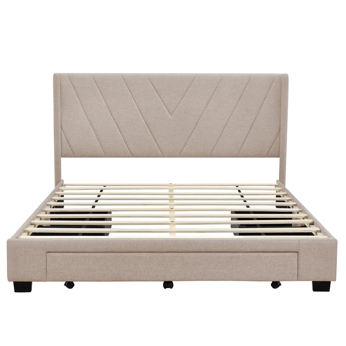 2026 NewSesslife Queen Bed Frame with Storage, New Upgraded Linen Upholstered Platform Bed with 3 Drawers, Queen Size Storage Bed with Headboard and Wooden Slats, No Box Spring Needed, Holds 500lbs, Beige