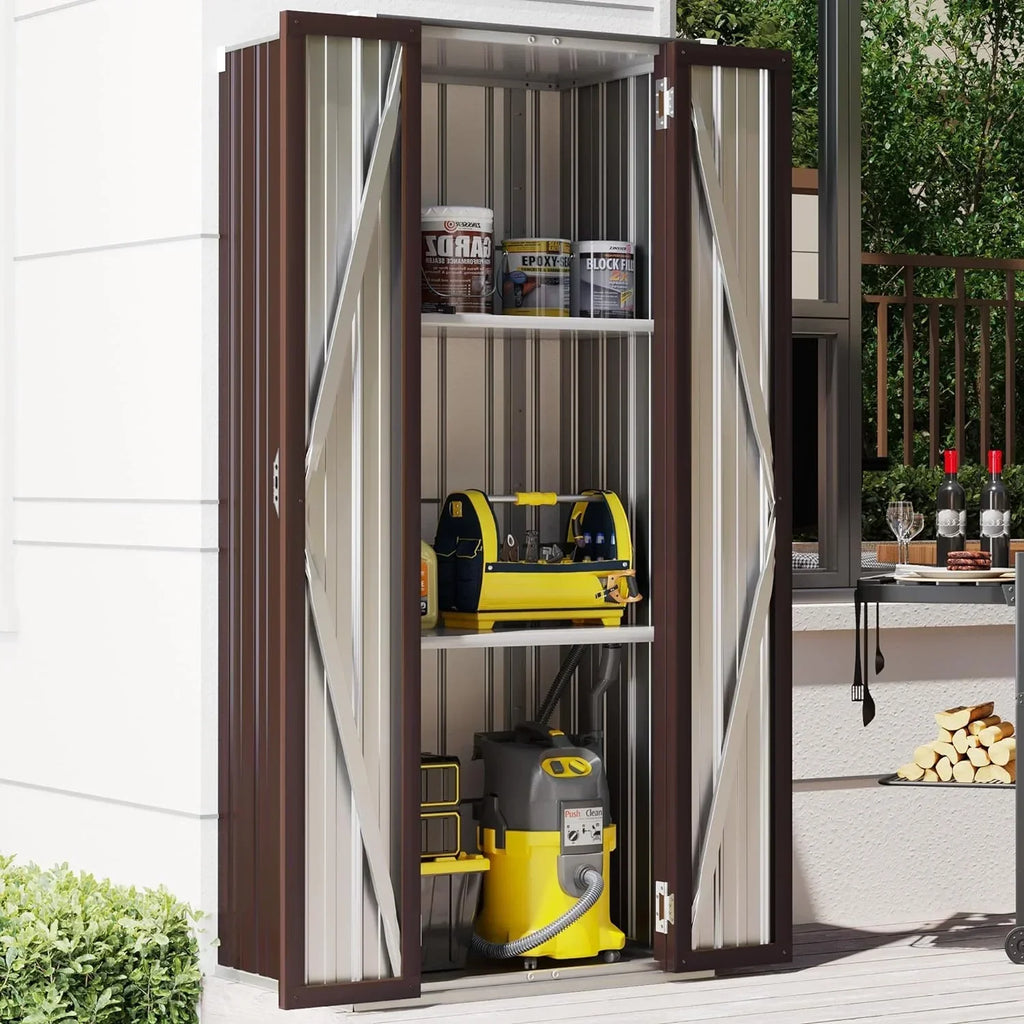 2026 NewAECOJOY Outdoor Storage Cabinet for Garden & Patio, a Metal Organizer with Doors and Shelves in Gray