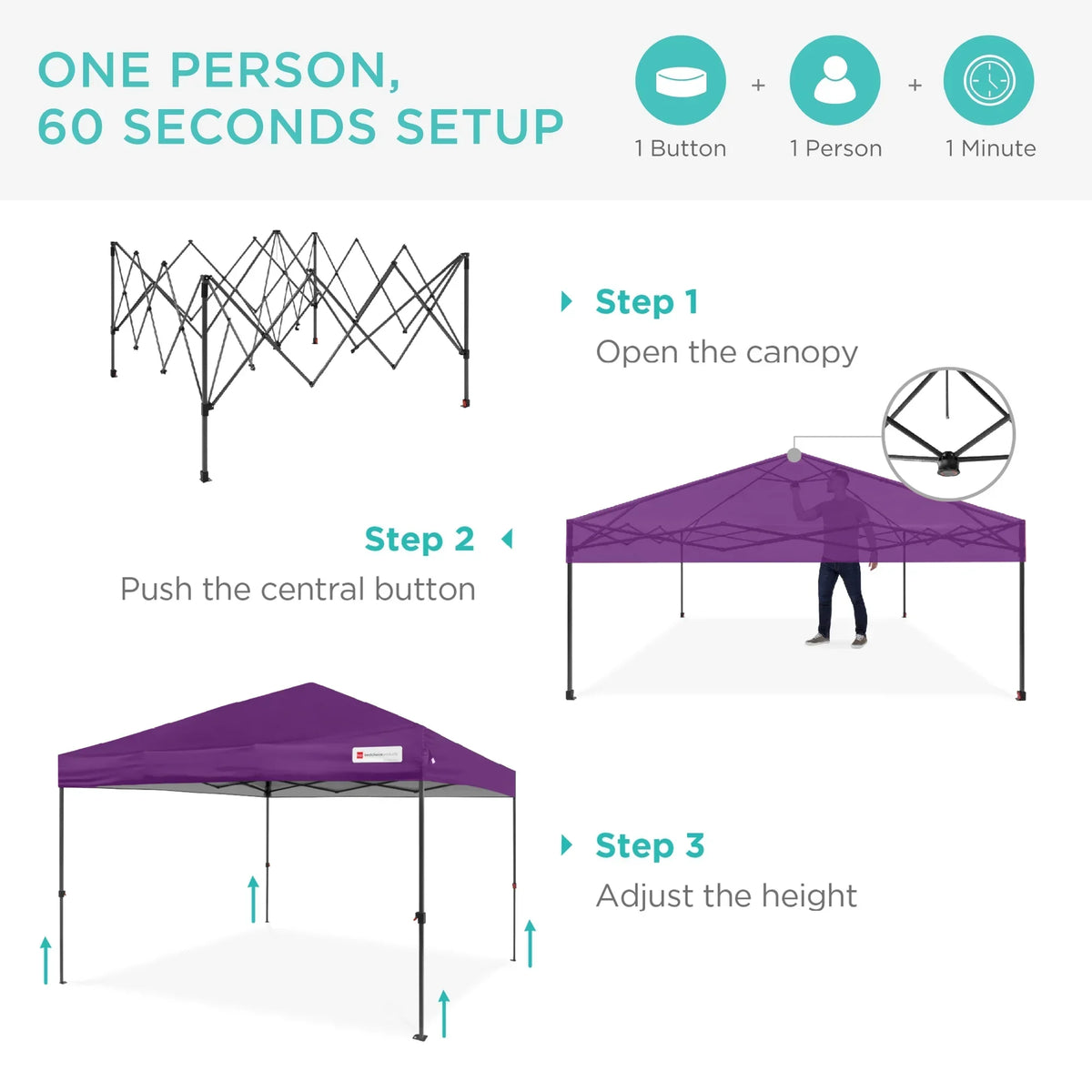 2026 NewBest Choice Products 12x12ft Easy Setup Pop Up Canopy w/ 1-Button Setup, Wheeled Case, 4 Weight Bags - Navy Blue