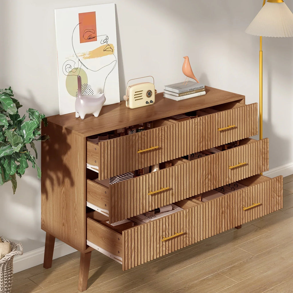 2026 NewFluted 6 Drawers Dresser, Wide Modern Chest of Drawers, 6 Drawer Double Dresser