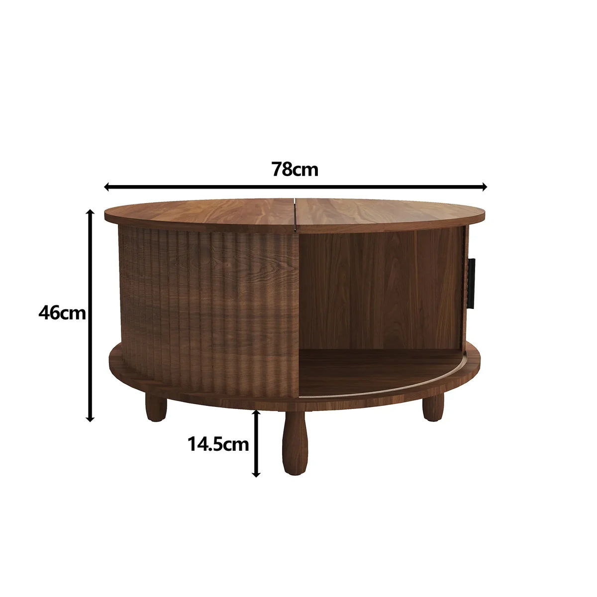 2026 NewRUMLIVE Round Coffee Table with Storage, 30.7" Modern Coffee Table with 360" Curved Sliding Door, Fluted Wood Coffee Table with Footpads, Round Center Table for Living Room, Black