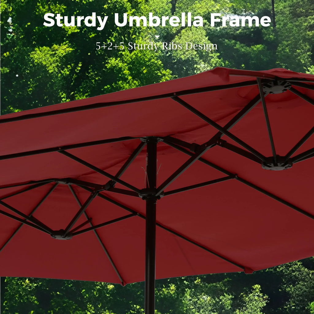 2026 NewAlpha Joy 15ft Outdoor Patio Umbrella Extra-Large Double-Sided Garden Umbrella with Crank Handle and Base - Smoky Gray