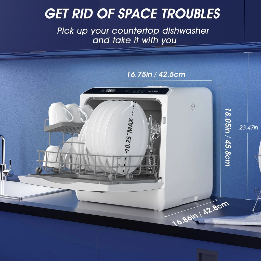 2026 NewAIRMSEN Portable Countertop Dishwasher with 5-Liter Built-in Water Tank and Air-Dry Function, 5 Washing Programs Mini Dishwasher, AE-TDQR03