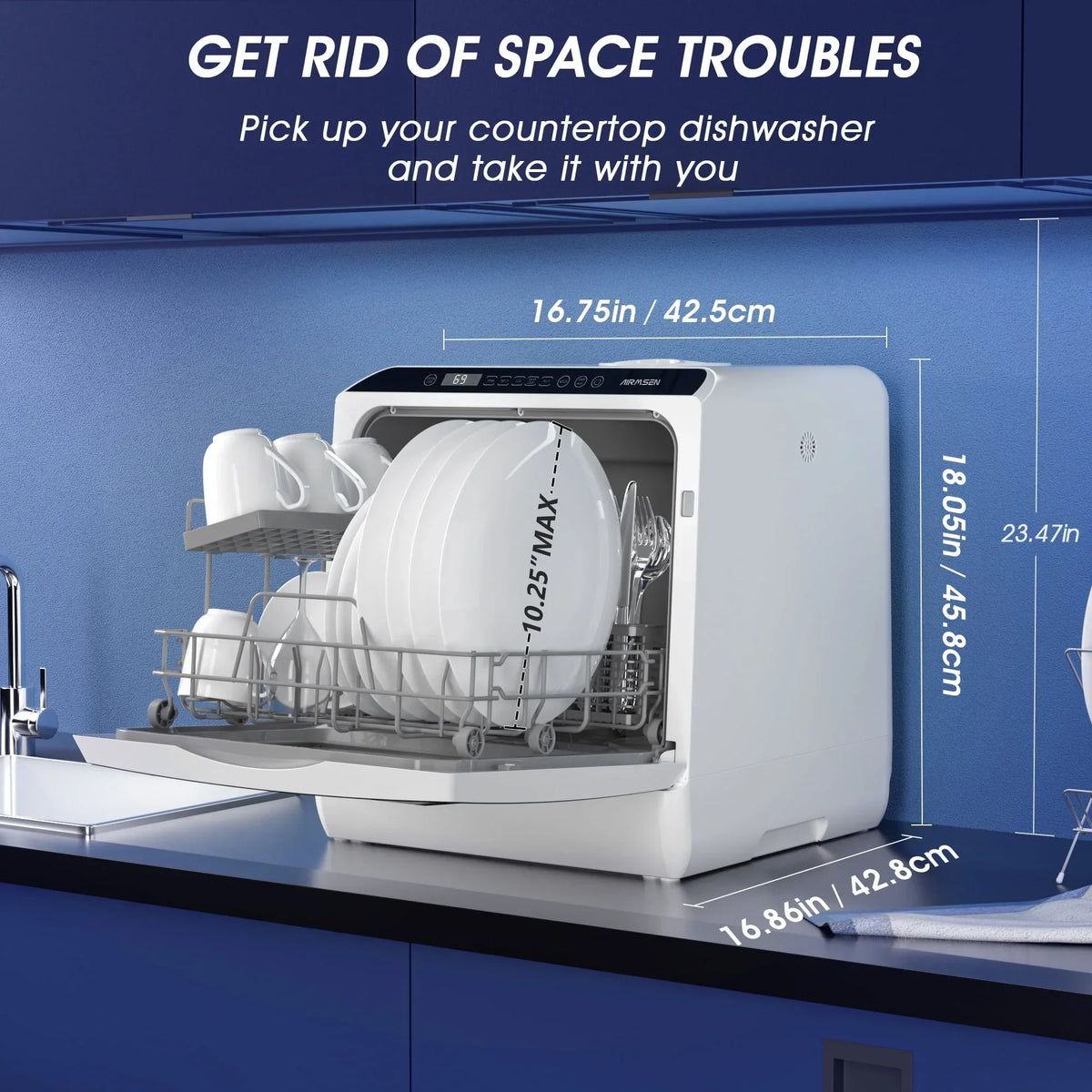 2026 NewAIRMSEN Portable Countertop Dishwasher with 5-Liter Built-in Water Tank and Air-Dry Function, 5 Washing Programs Mini Dishwasher, AE-TDQR03
