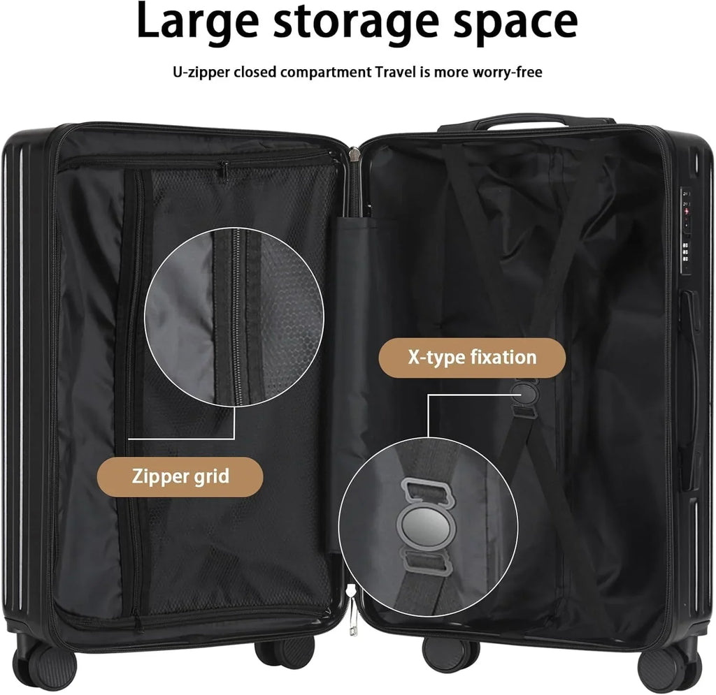 2026 New20 Inch Carry On Luggage With Cup Holder & USB Port, Airline Approved TSA-locked Luggage, Lightweight PC Material Travel Suitcase With 360" Spinner Wheel