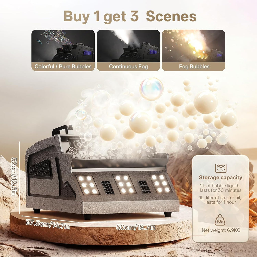 2026 Máquina de Burbujas de Humo de 1500W con Control Remoto, 18 LED RGB d-mx512 Compatible con Máquina de Niebla de Burbujas con Control Independiente para Bodas Escenarios Fiestas Halloween y Navidad