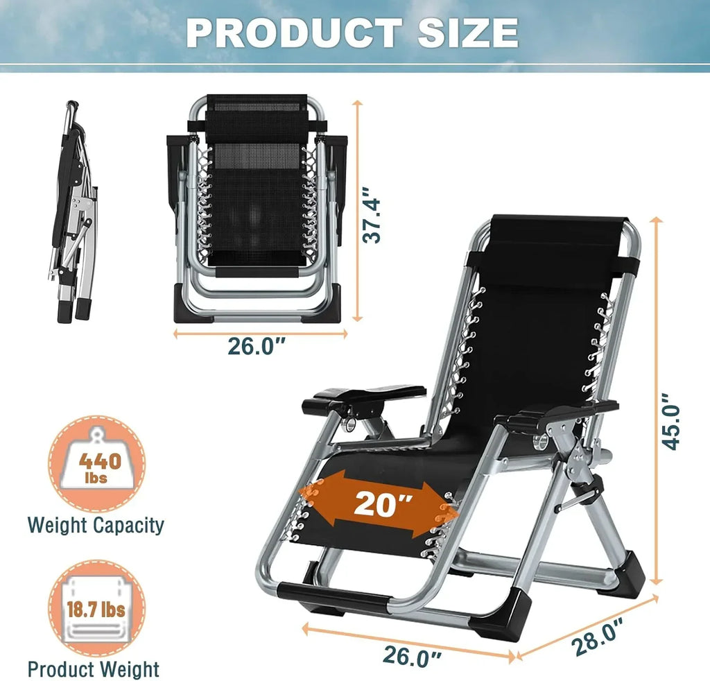 2026 NewNAIZEA 2 Pack Zero Gravity Chair, Foldable Portable Lawn Recliner with Cushion, Headrest, Cup Holder, Black