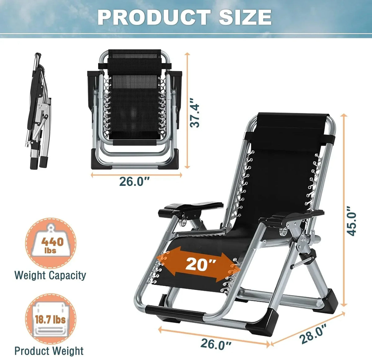 2026 NewNAIZEA 2 Pack Zero Gravity Chair, Foldable Portable Lawn Recliner with Cushion, Headrest, Cup Holder, Black