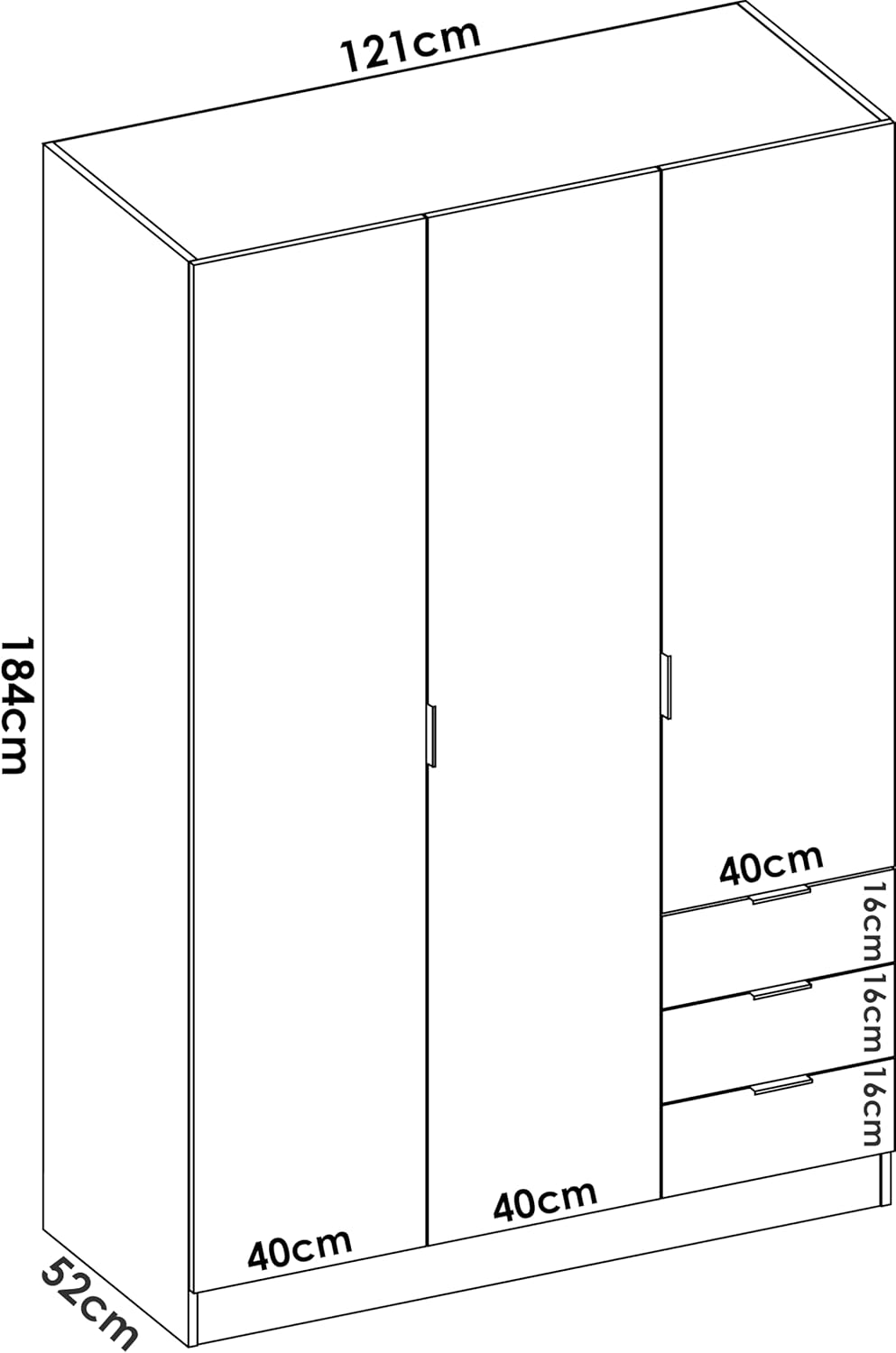 2026 DEKIT GRUPO RIMOBEL Armario Ropero 3 Puertas Y 3 Cajones - Blanco - 121X184X52 Cm