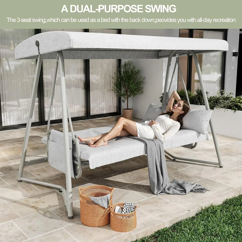 2026 NewTQKVIPI Oversized 4 Person Outdoor Porch Swing with Adjustable Backrest Canopy,2-in-1 Swing Bed 800 lbs Capacity,Patio Swing with Removable Cushions for Yard Garden Poolside Balcony
