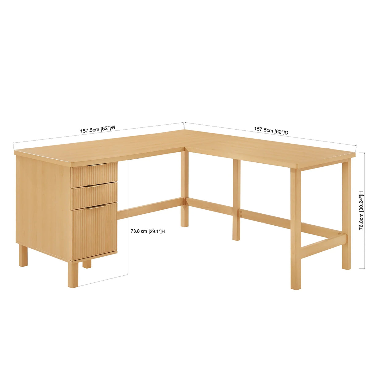 2026 NewBetter Homes & Gardens Lillian Fluted L-Shape Desk, Natural Pine Finish