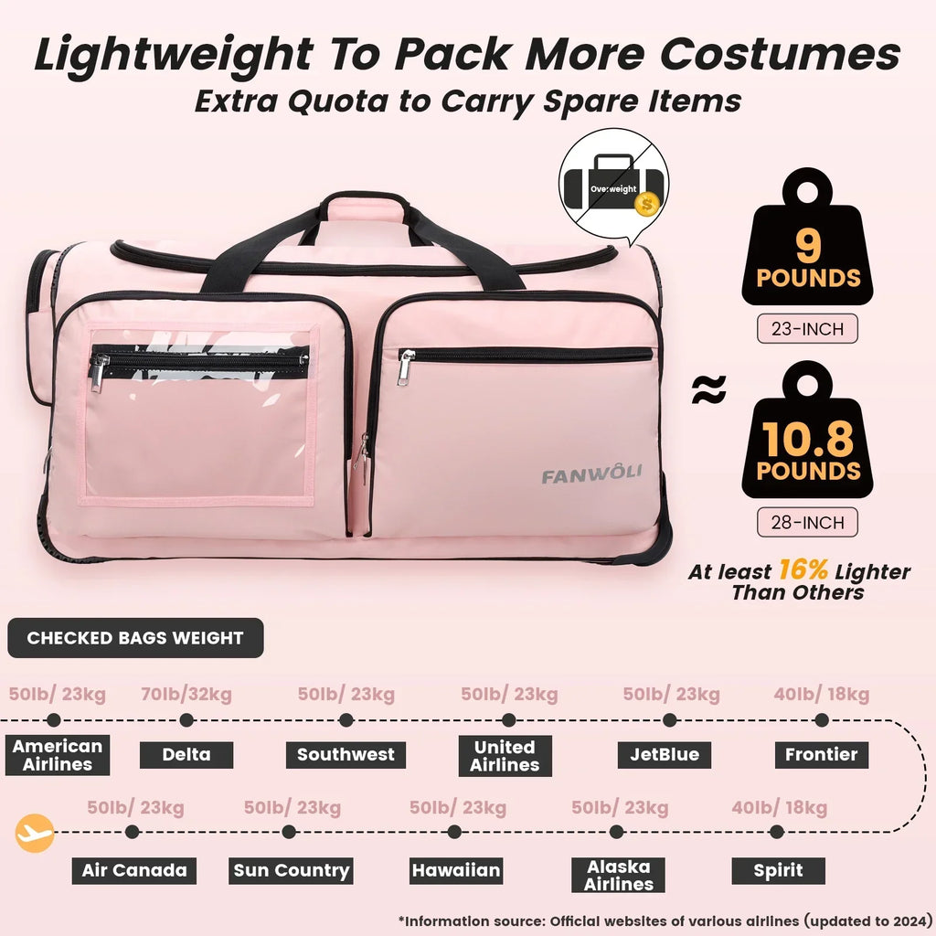 2026 NewFegat Dance Bag with Garment Rack - 28"Collapsible Rolling Competition Dance Duffle Bag Lightweight Costume Wheeled Suitcase for Dancers Shows Livestreamer Athletes
