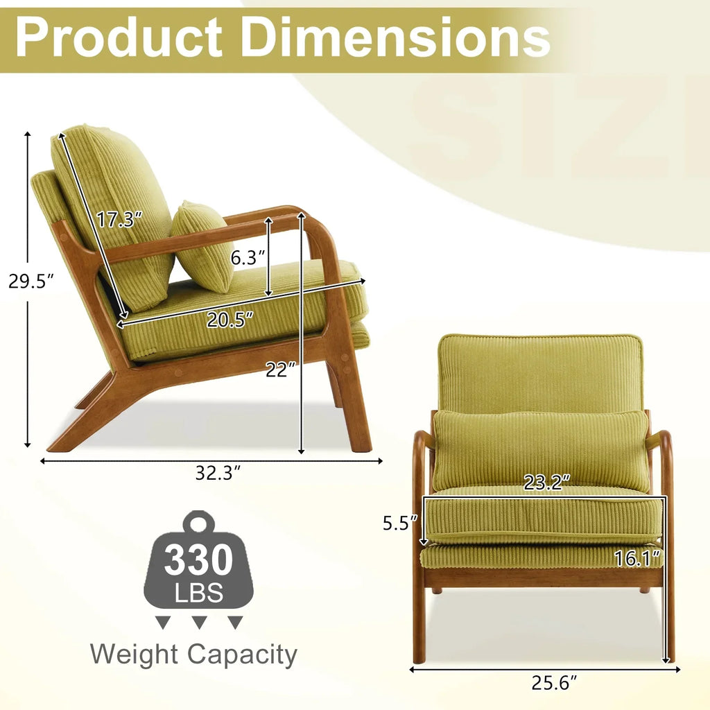 2026 NewKtaxon Accent Chair Corduroy Upholstered Armchair, Reading Club Chair with Pillow and Solid Wood Frame for Living Room Bedroom Furniture Off White