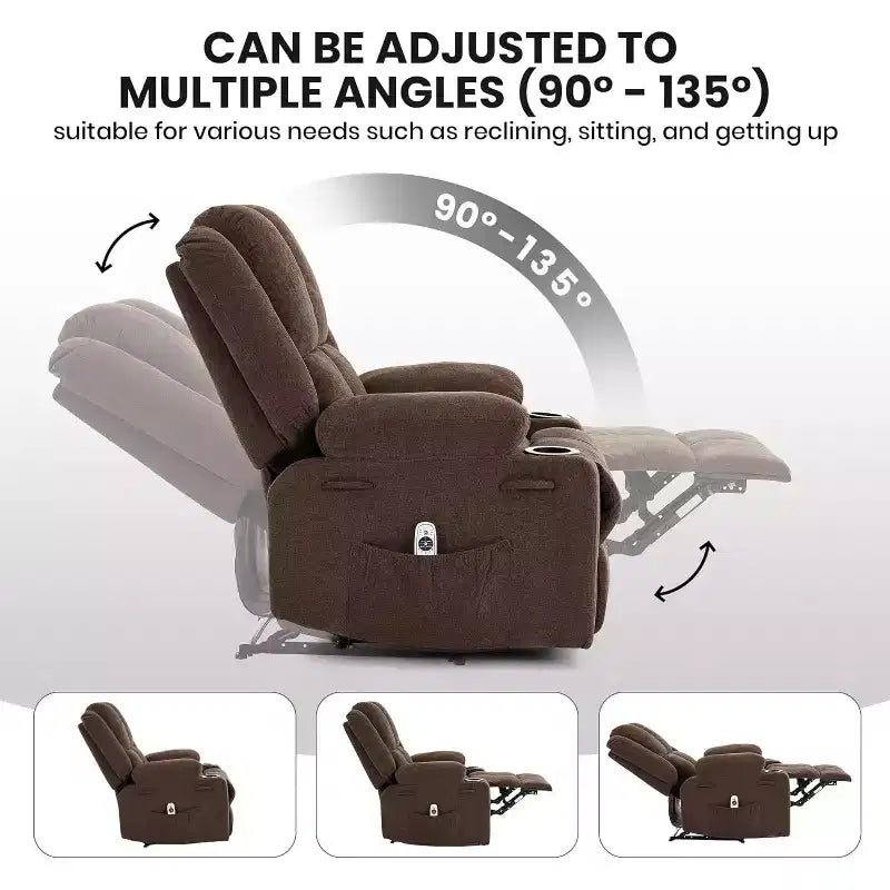 2026 Sillón reclinable manual con masaje por vibración y calefacción lumbar, bolsillo lateral y portavasos
