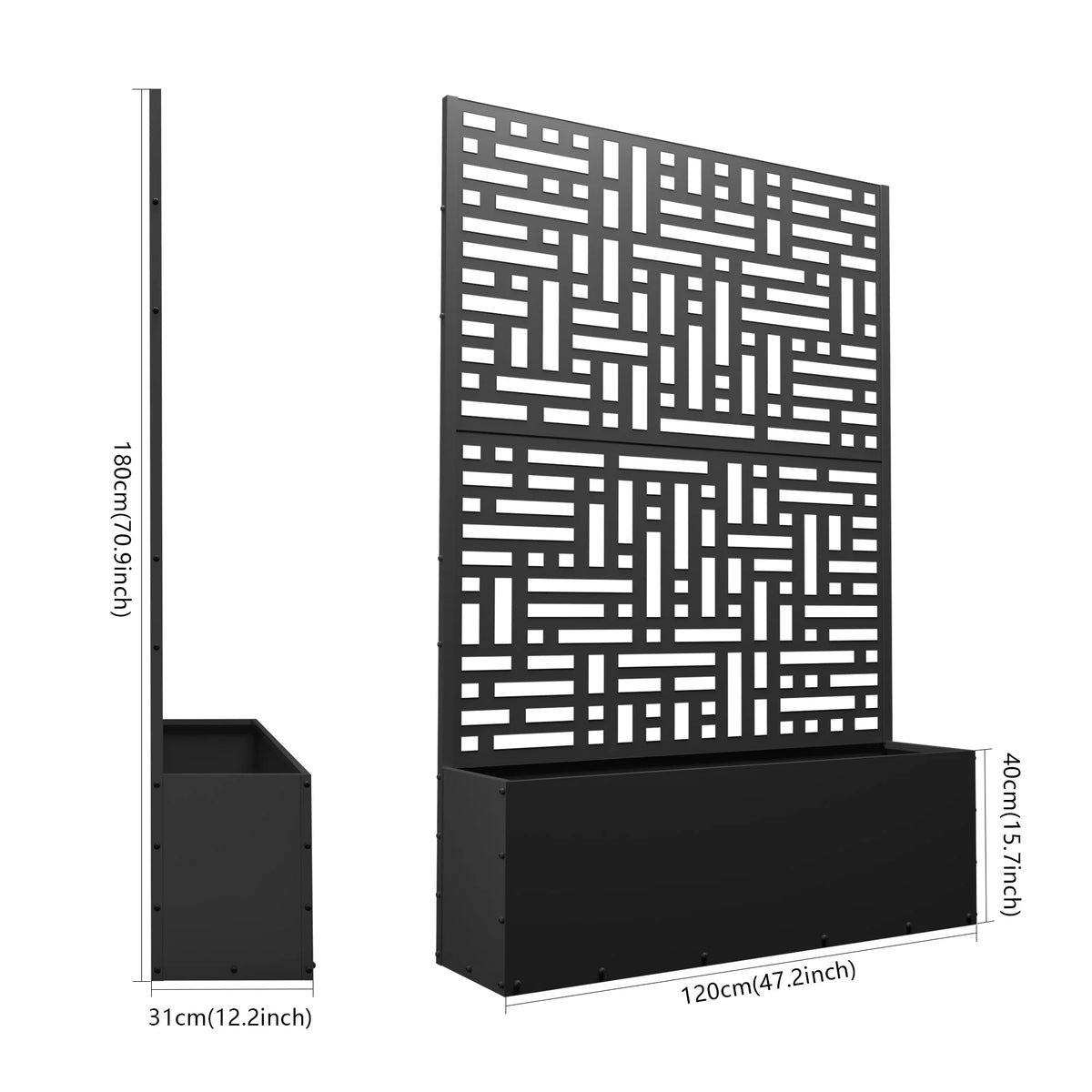 2026 Macetero metálico FOOWIN de 180 cm de alto con enrejado, jardinera elevada para exteriores para plantas trepadoras, jardinera con enrejado y orificio de drenaje, color negro.