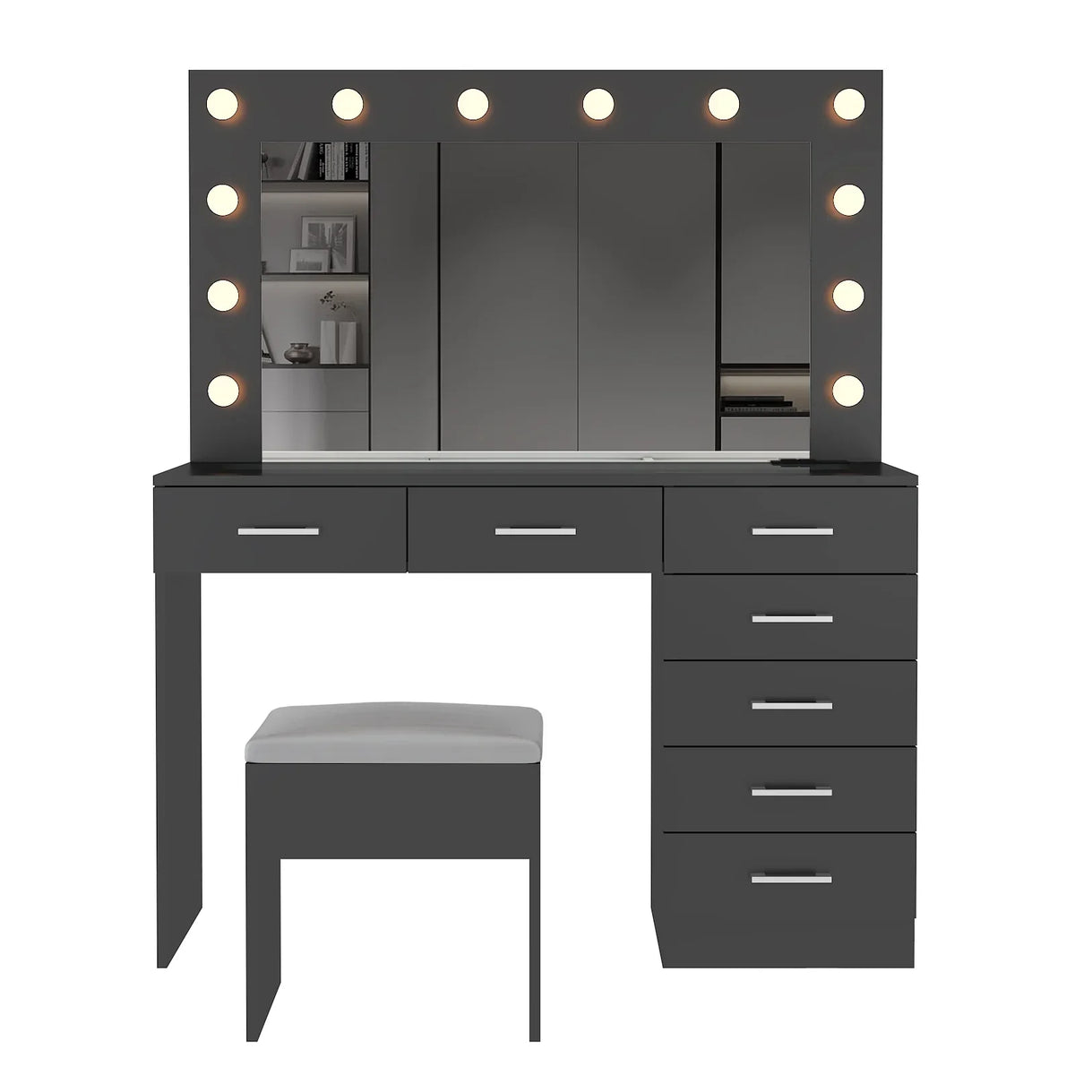 2026 NewKtaxon Large Makeup Vanity, Vanity Table Set w/ Visible Glass Top w/ Charging Station, White