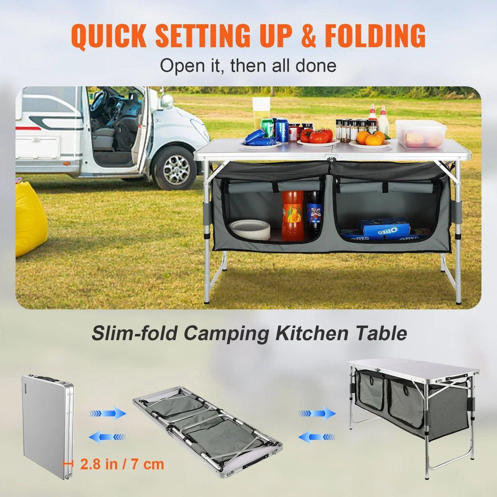 2026 NewBENTISM Camping Kitchen Table Folding Portable Cook Station 3 Adjustable Heights
