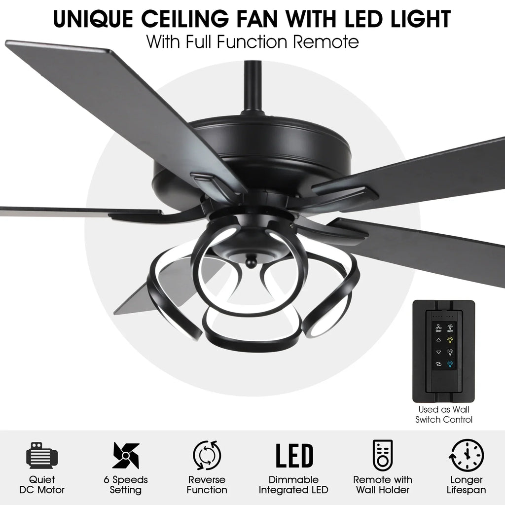 2026 NewParrot Uncle 52-Inch Contemporary Chrome Ceiling Fan with Integrated LED Lights and Remote Control
